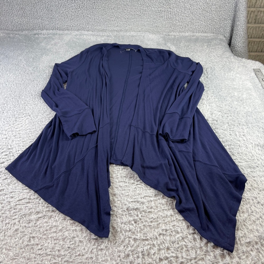 Navy Blue Ribbed Knit Open Front Handkerchief Hem Cardigan XL